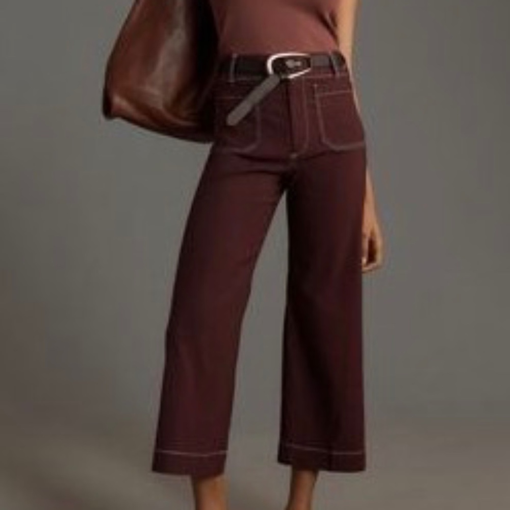 Anthropology by Maeve, The Colette Crop Wide Leg Pants in Burgundy